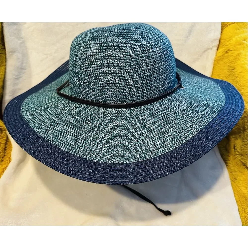 Sloggers Blue Wide Brim Sun Hat Garden Beach UPF Style Womens Sz Med 22.5 Resort